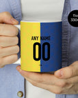 Mug with the Boca Juniors 2026 Prematch football shirt design by RIPA Football