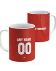 Mug with the Bayer 04 Leverkusen 2024-25 Home football shirt design by RIPA Football
