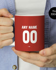 Mug with the Bayer 04 Leverkusen 2024-25 Home football shirt design by RIPA Football