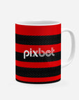 Mug with the Flamengo 2024 Home football shirt design by RIPA Football