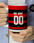 Mug with the Flamengo 2024 Home football shirt design by RIPA Football