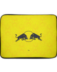 Laptop sleeve with the Leeds United 2026-27 Away football shirt design by RIPA Football