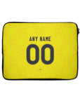 Laptop sleeve with the Leeds United 2026-27 Away football shirt design by RIPA Football