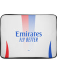 Laptop sleeve with the Olympique Lyonnais 2024-25 Home football shirt design by RIPA Football