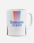 Mug with the Olympique Lyonnais 2024-25 Home football shirt design by RIPA Football