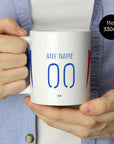 Mug with the Olympique Lyonnais 2024-25 Home football shirt design by RIPA Football