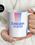 Mug with the Olympique Lyonnais 2024-25 Home football shirt design by RIPA Football