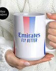 Mug with the Olympique Lyonnais 2024-25 Home football shirt design by RIPA Football