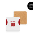Coaster with the Olympiacos 2025-26 Away football shirt design by RIPA Football