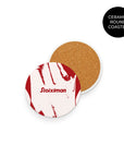 Coaster with the Olympiacos 2025-26 Away football shirt design by RIPA Football