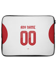 Laptop sleeve with the Olympiacos 2025-26 Away football shirt design by RIPA Football