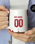 Mug with the Olympiacos 2025-26 Away football shirt design by RIPA Football