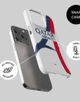 Phone case with the Paris Saint Germain 2025-26 Away football shirt design by RIPA Football