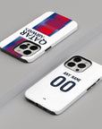 Phone case with the Paris Saint Germain 2026-27 Away football shirt design by RIPA Football