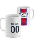 Mug with the Paris Saint Germain 2026-27 Away football shirt design by RIPA Football