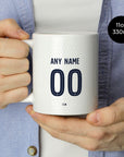 Mug with the Paris Saint Germain 2026-27 Away football shirt design by RIPA Football