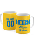 Mug with the Tigres 2022-23 Home football shirt design by RIPA Football