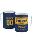 Mug with the Tigres 2026-27 Away football shirt design by RIPA Football