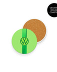 Coaster with the Wolfsburg 2024-25 Home football shirt design by RIPA Football