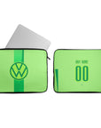 Laptop sleeve with the Wolfsburg 2024-25 Home football shirt design by RIPA Football