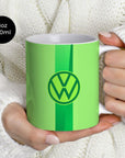 Mug with the Wolfsburg 2024-25 Home football shirt design by RIPA Football