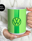 Mug with the Wolfsburg 2024-25 Home football shirt design by RIPA Football