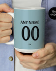 Mug with the West Ham United 2024-25 Home football shirt design by RIPA Football