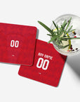 Coaster with the Belgium 2026 Home football shirt design by RIPA Football