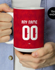 Mug with the Belgium 2026 Home football shirt design by RIPA Football
