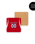 Coaster with the Atlético Madrid 2026-27 Home football shirt design by RIPA Football