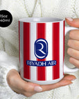 Mug with the Atlético Madrid 2026-27 Home football shirt design by RIPA Football