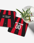 Coaster with the Bayer 04 Leverkusen 2026-27 Home football shirt design by RIPA Football