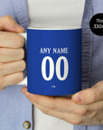 Mug with the Chelsea 2026-27 Prematch football shirt design by RIPA Football
