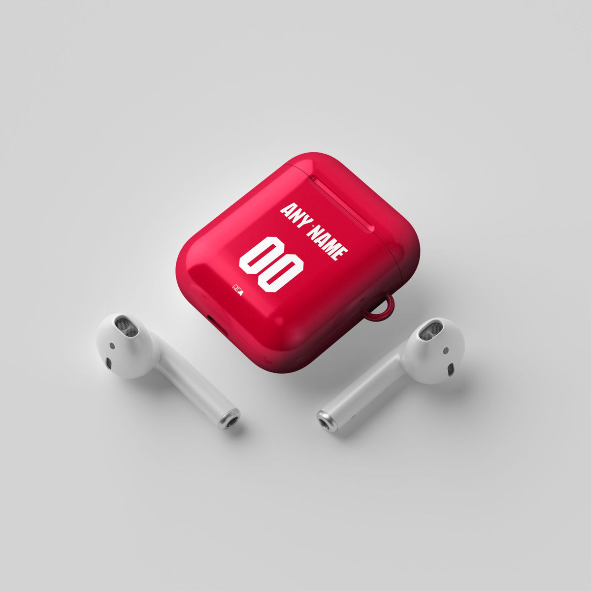 AirPods case with the Arsenal 2026-27 Home football shirt design by RIPA Football