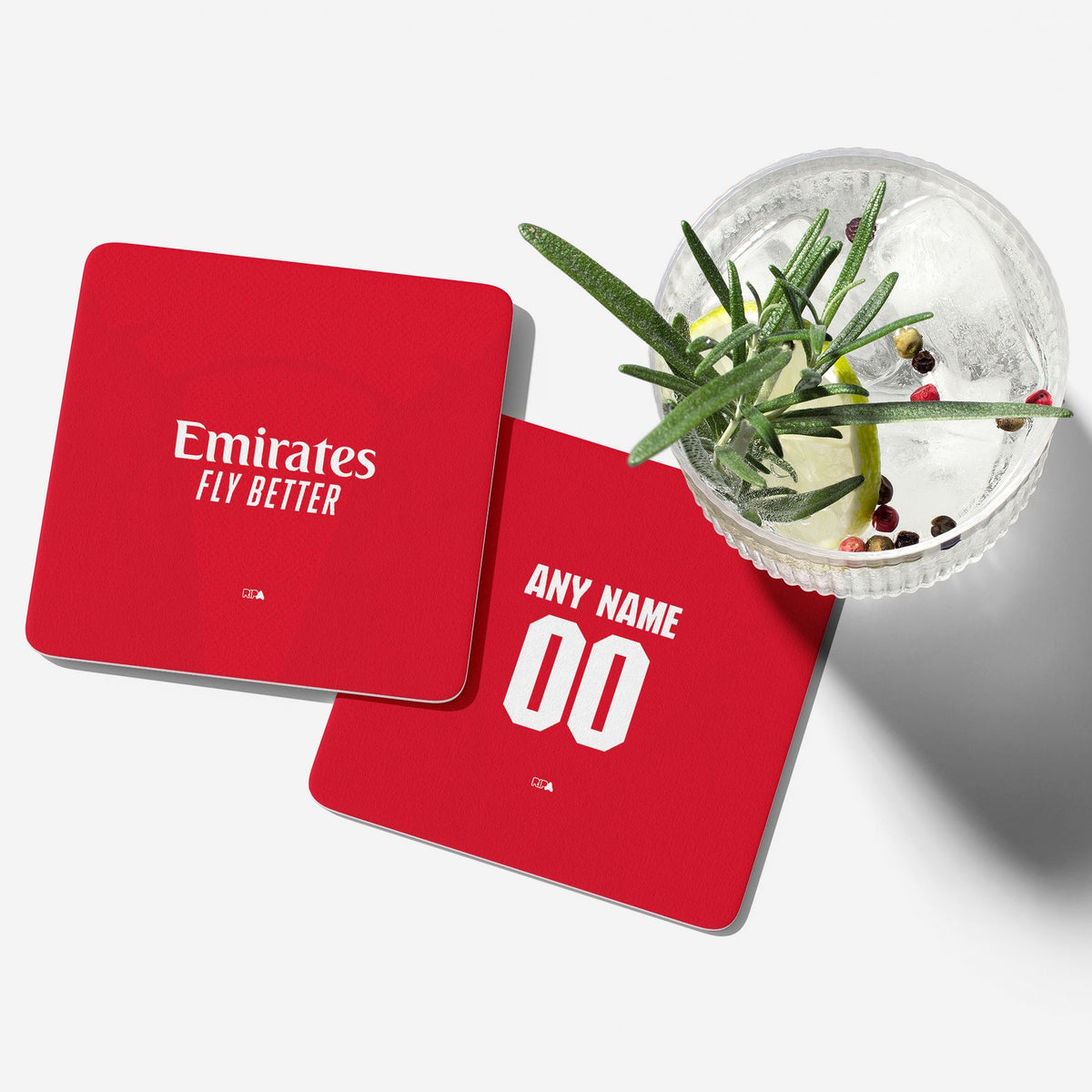 Coaster with the Arsenal 2026-27 Home football shirt design by RIPA Football