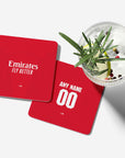 Coaster with the Arsenal 2026-27 Home football shirt design by RIPA Football