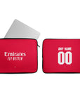Laptop sleeve with the Arsenal 2026-27 Home football shirt design by RIPA Football