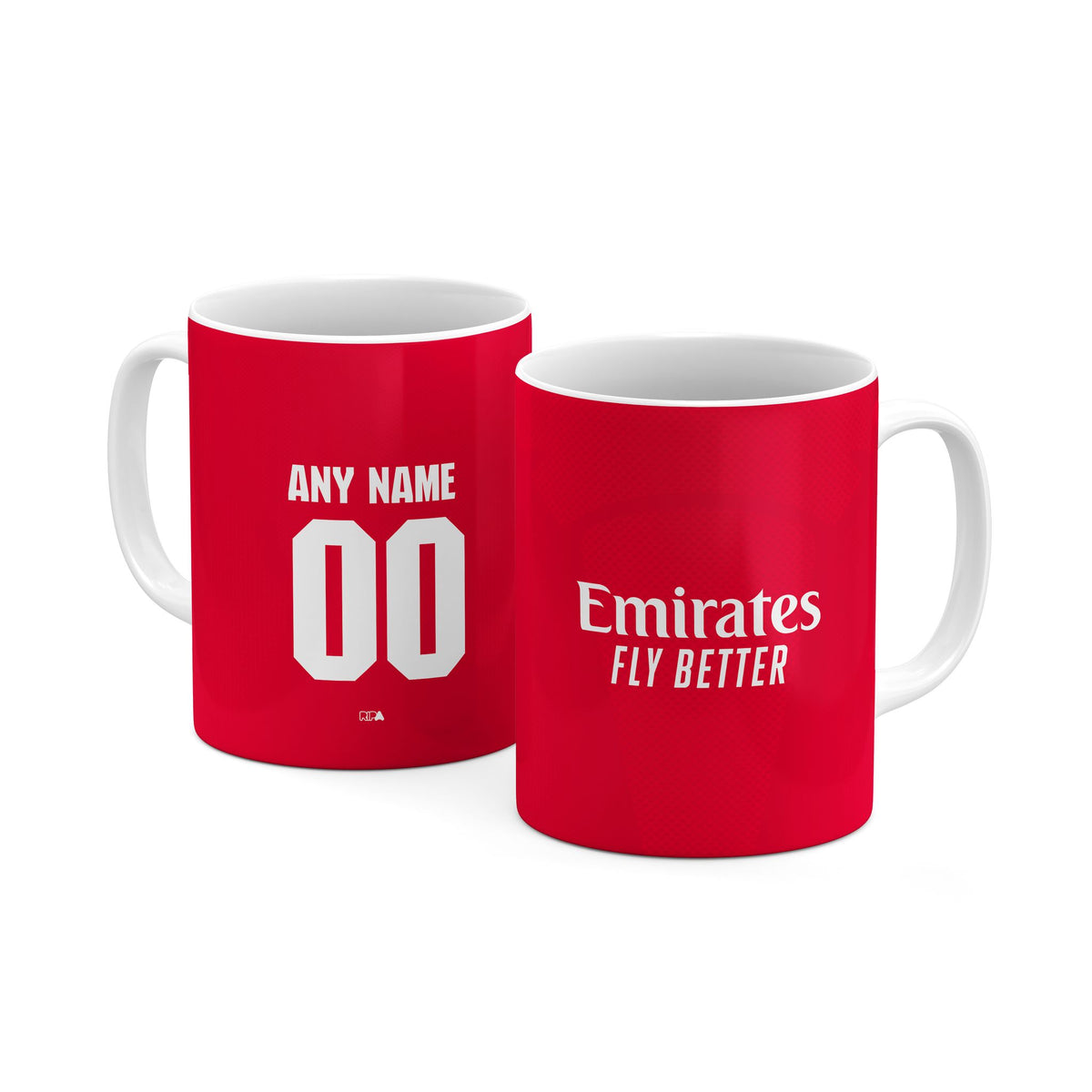 Mug with the Arsenal 2026-27 Home football shirt design by RIPA Football