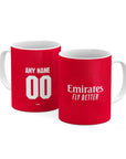 Mug with the Arsenal 2026-27 Home football shirt design by RIPA Football