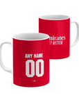 Mug with the Arsenal 2026-27 Home football shirt design by RIPA Football