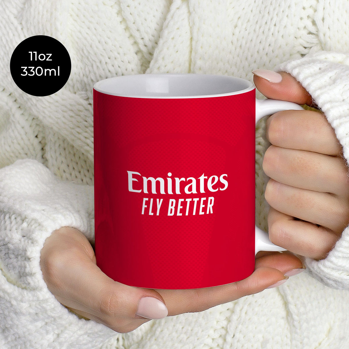 Mug with the Arsenal 2026-27 Home football shirt design by RIPA Football