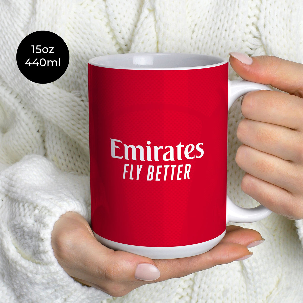 Mug with the Arsenal 2026-27 Home football shirt design by RIPA Football