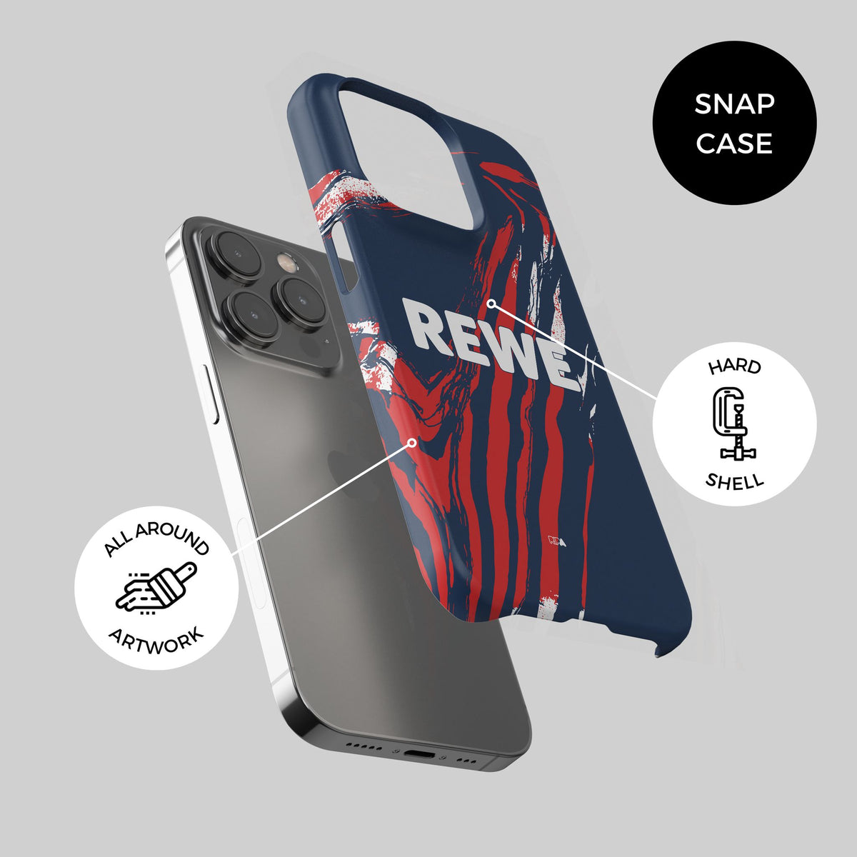 Phone case with the FC Köln 2026-27 Third football shirt design by RIPA Football