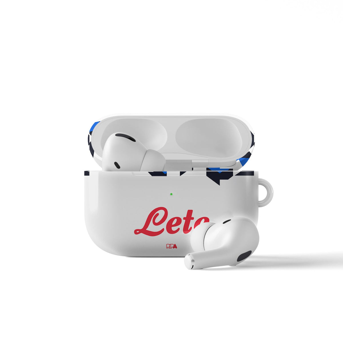AirPods case with the Atalanta 2026-27 Away football shirt design by RIPA Football