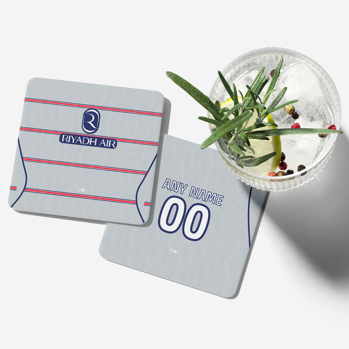 Coaster with the Atlético Madrid 2026-27 Third football shirt design by RIPA Football