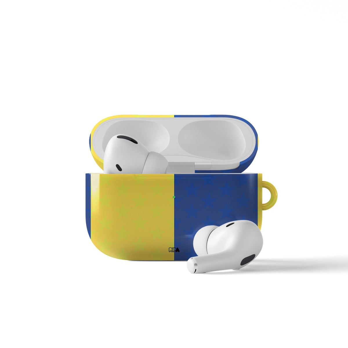 AirPods case with the Boca Juniors 2026 Prematch football shirt design by RIPA Football