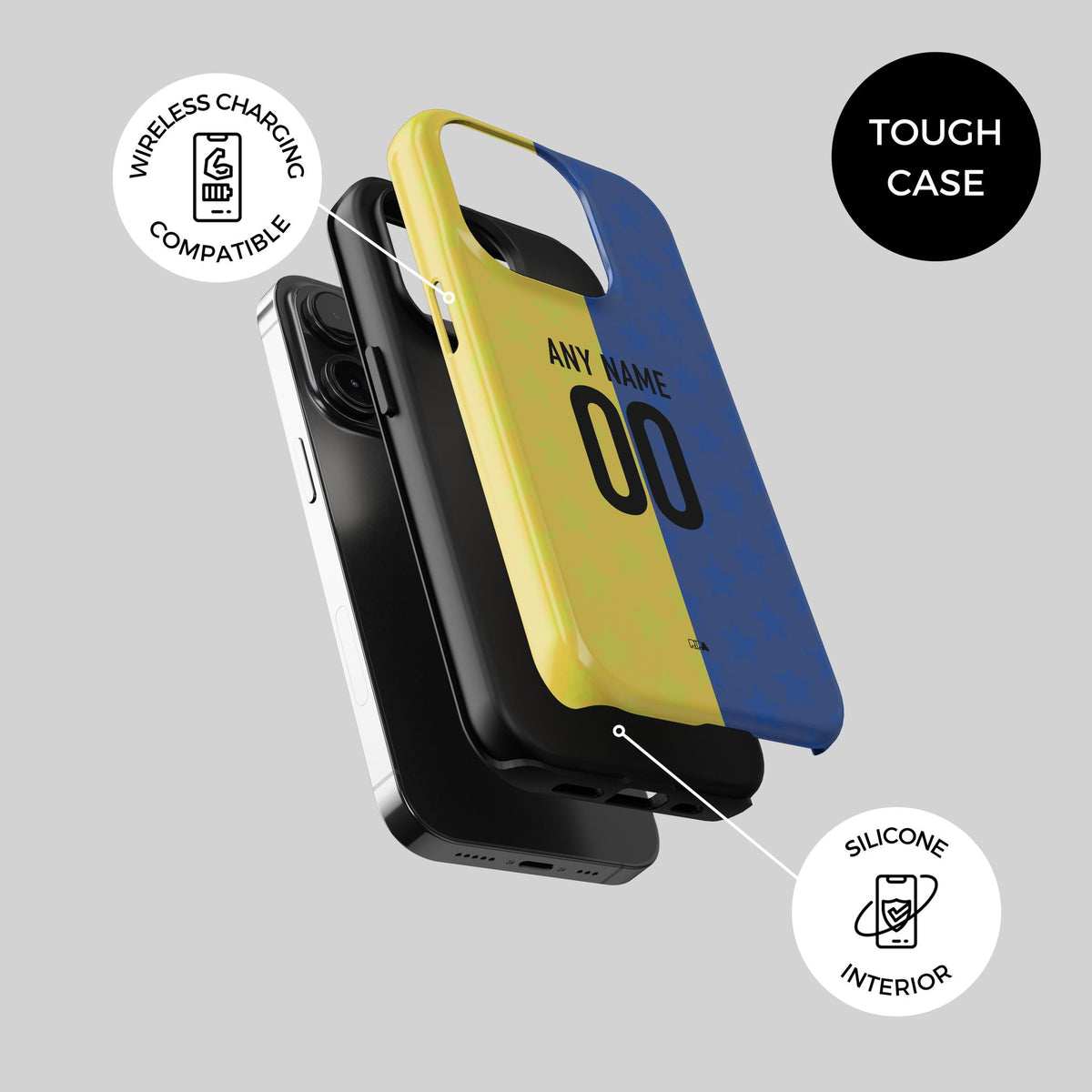Phone case with the Boca Juniors 2026 Prematch football shirt design by RIPA Football