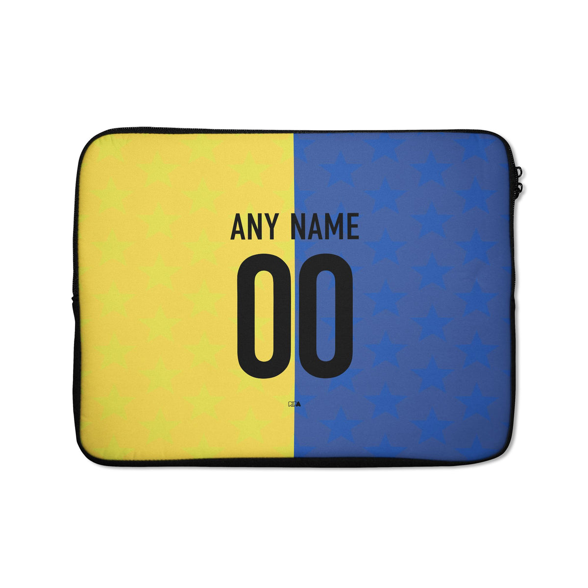 Laptop sleeve with the Boca Juniors 2026 Prematch football shirt design by RIPA Football