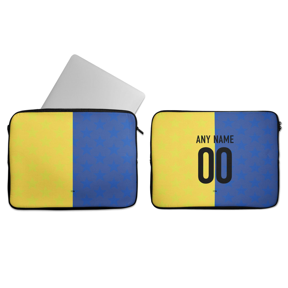 Laptop sleeve with the Boca Juniors 2026 Prematch football shirt design by RIPA Football