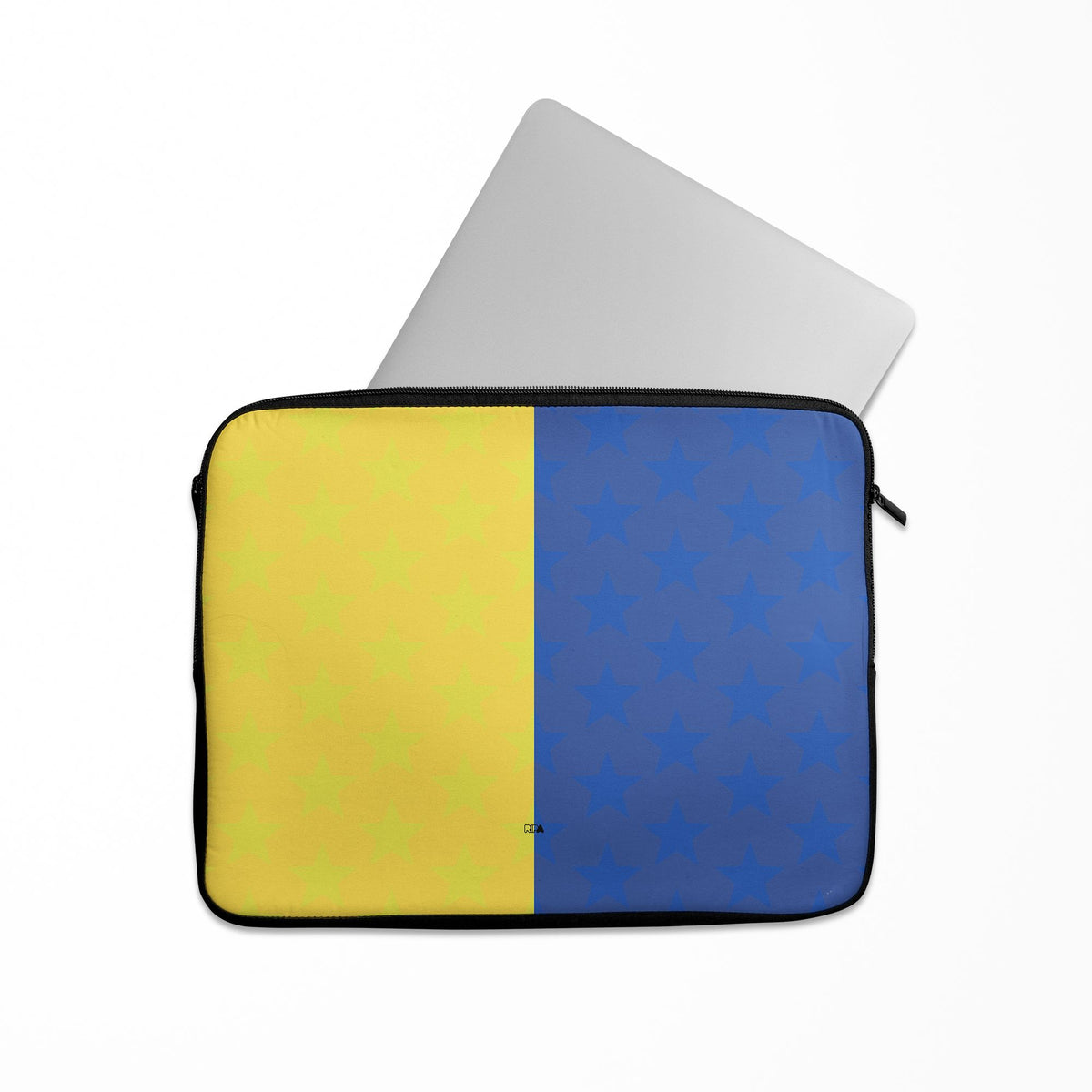 Laptop sleeve with the Boca Juniors 2026 Prematch football shirt design by RIPA Football